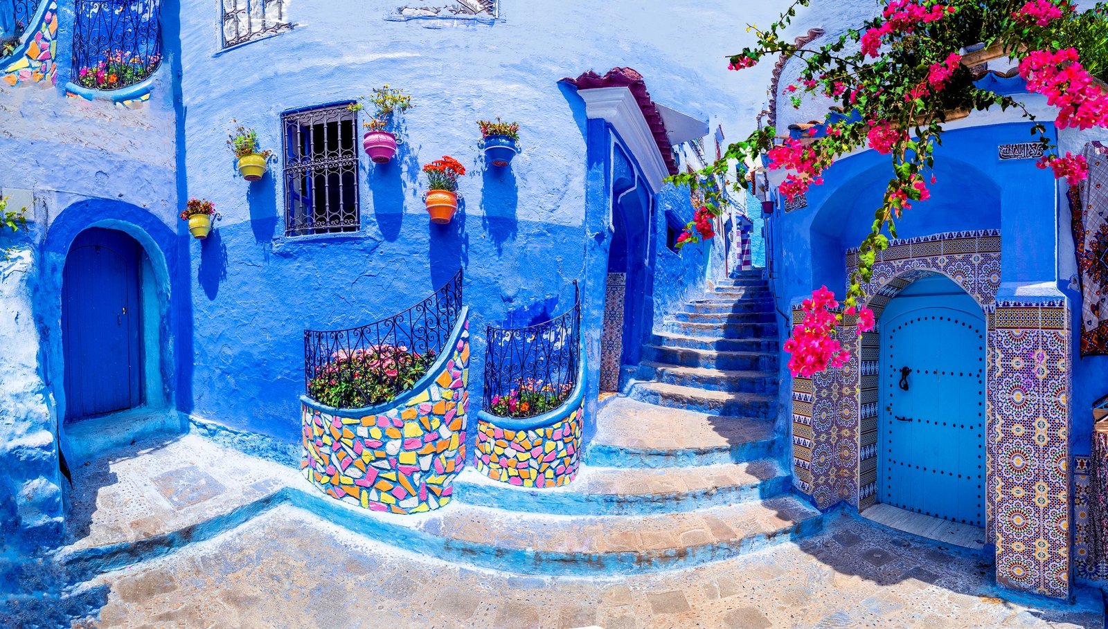 Blue-washed lanes and stairways of Chefchaouen in the Rif Mountains