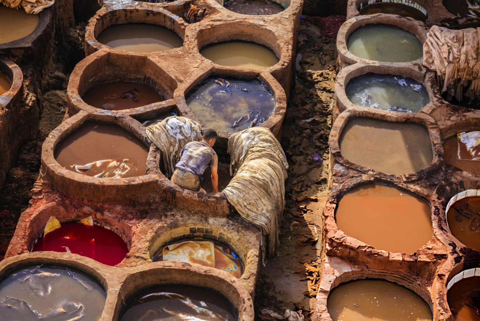 Dye vats of the Chouara tannery in the Fes medina