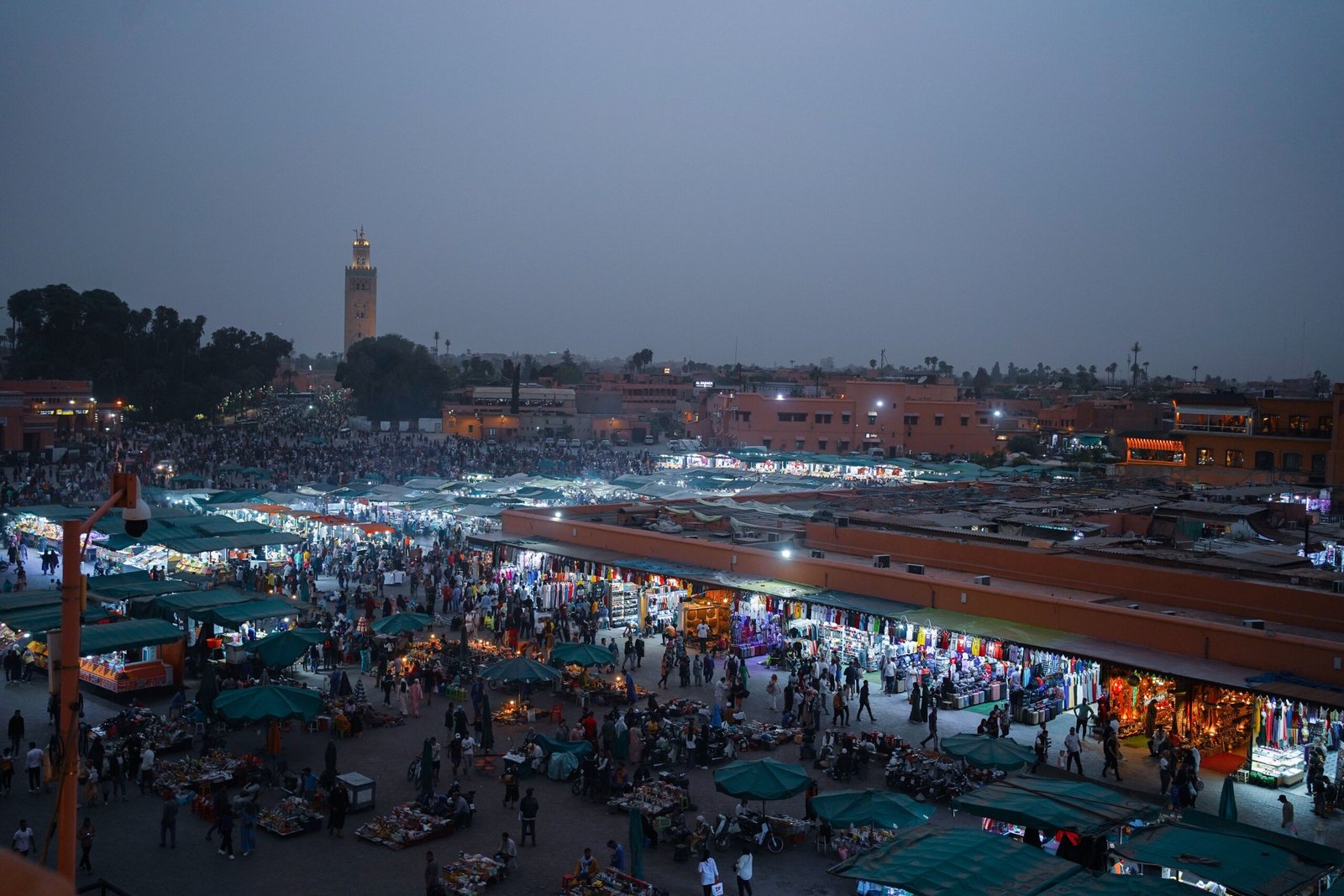 Jemaa el-Fna square and the Koutoubia minaret in Marrakech
