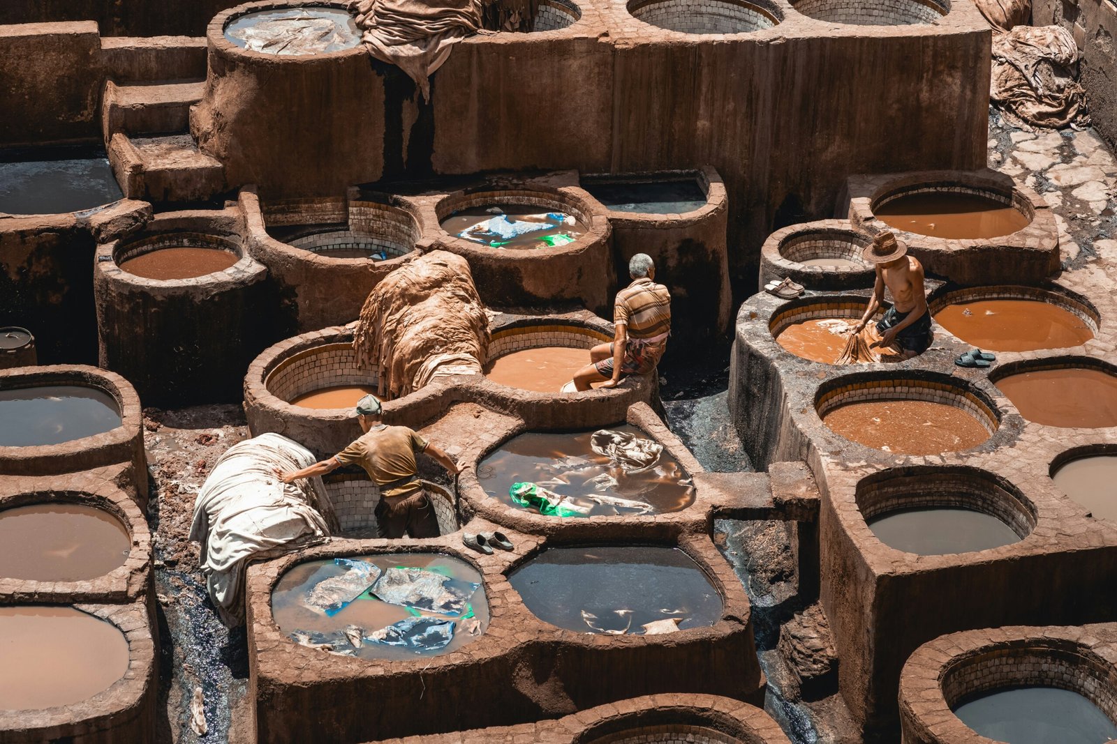 Dye vats of the Chouara tanneries in the Fes medina
