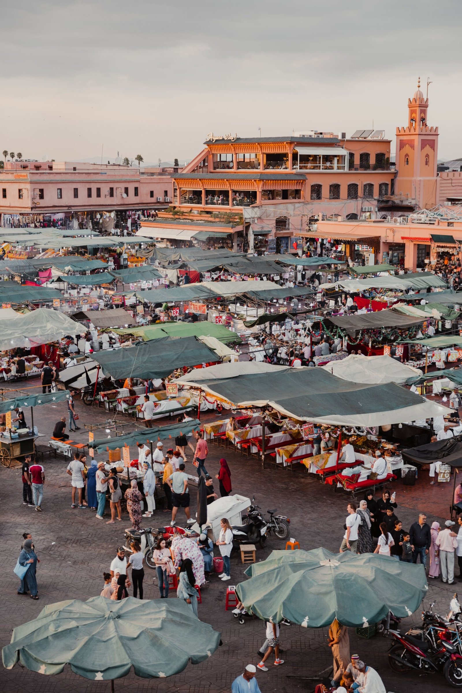 Jemaa el-Fna square in Marrakech at dusk