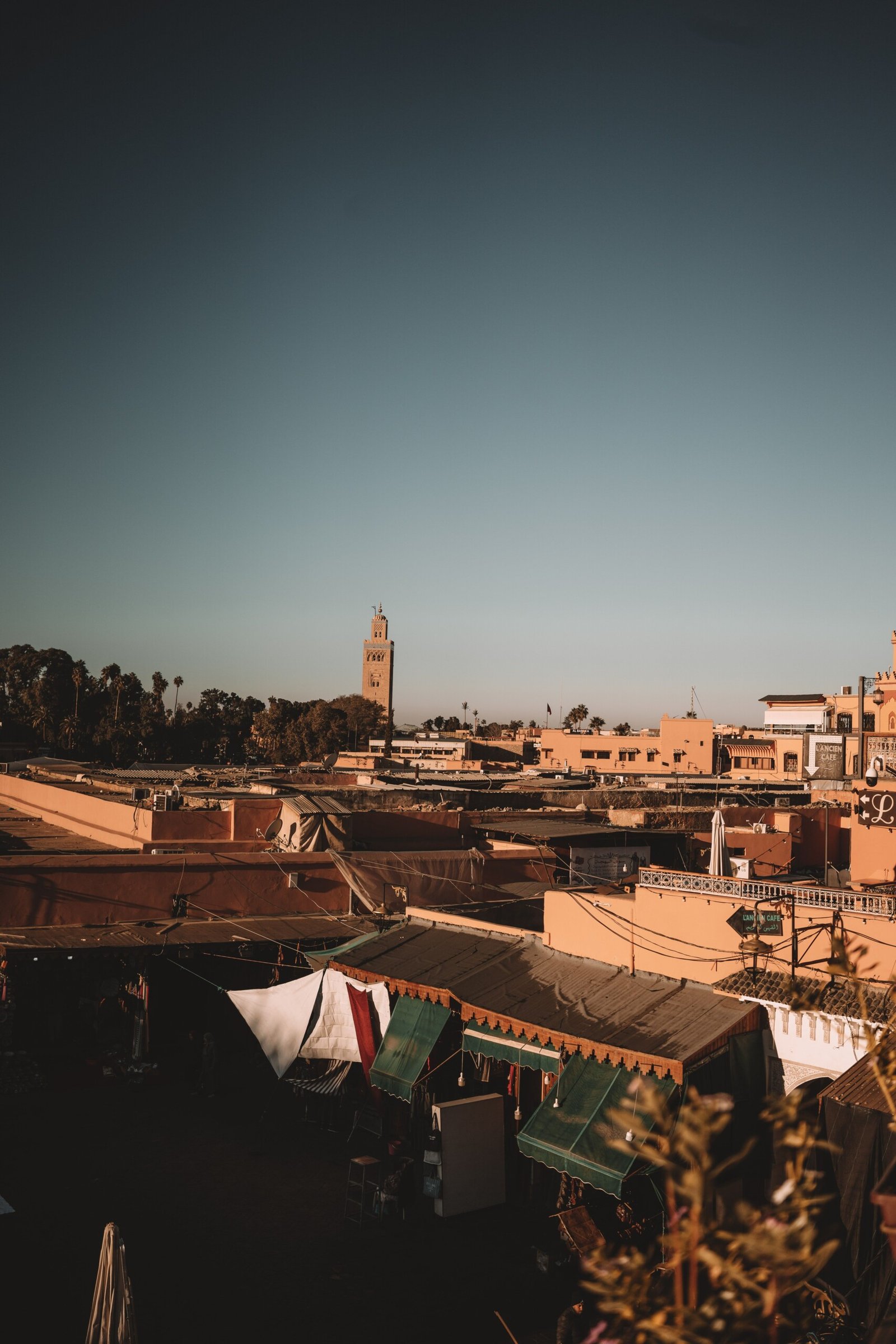 Rooftop terraces of the Marrakech medina at dusk